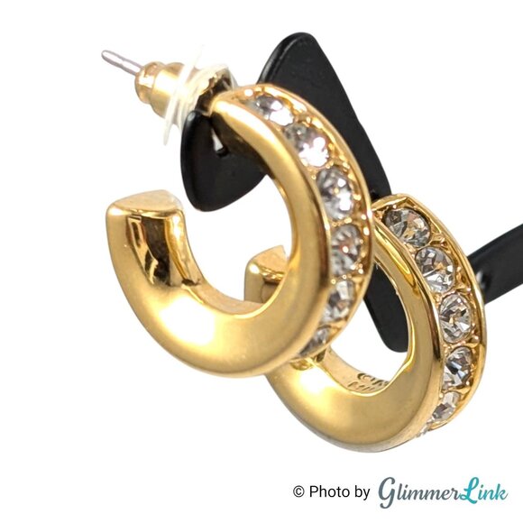 Vintage Nolan Miller Glamour Collection Gold Tone Rhinestone Hoop Earrings 1990s - Picture 1 of 11